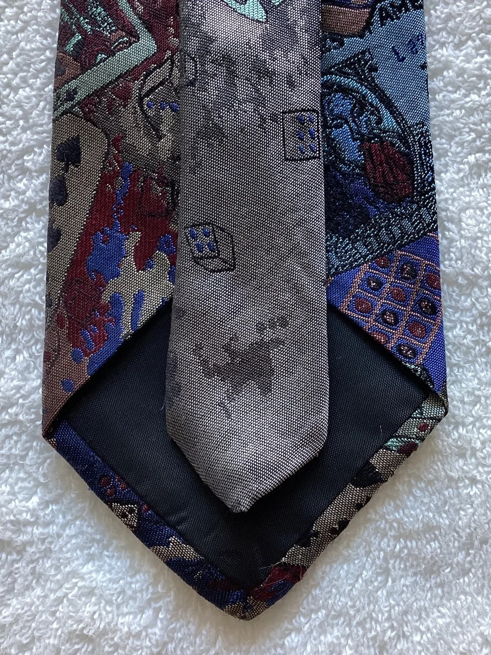 Textured Gray Men's Tie with Multicolor Geometric Accents